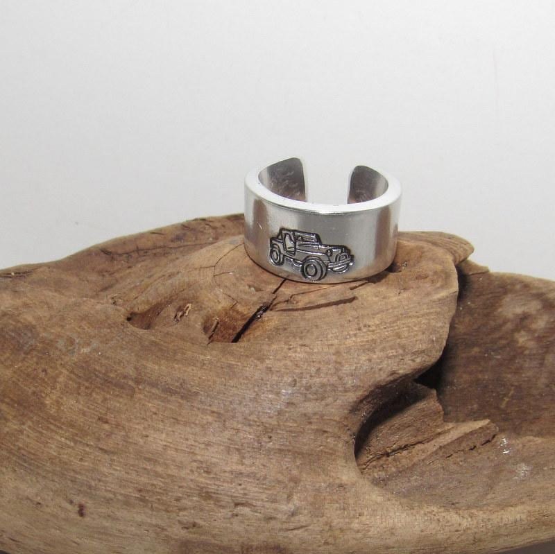 Off road truck ring, rock climber ring, Personalized Adjustable stamped ring, stamped jewelry, boho ring, view 5
