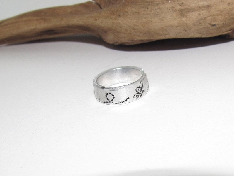Butterflies Inspirational Ring, Nature Inspirational Ring ,Personalized Silver Hand Stamped Ring, Aluminum Hand Stamped Ring, view 5