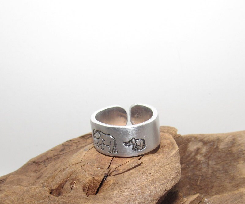 Momma elephants Adjustable stamped ring, baby elephants love aluminum ring, inspiration rings, adjustable silver ring, stamped jewelry,, view 4