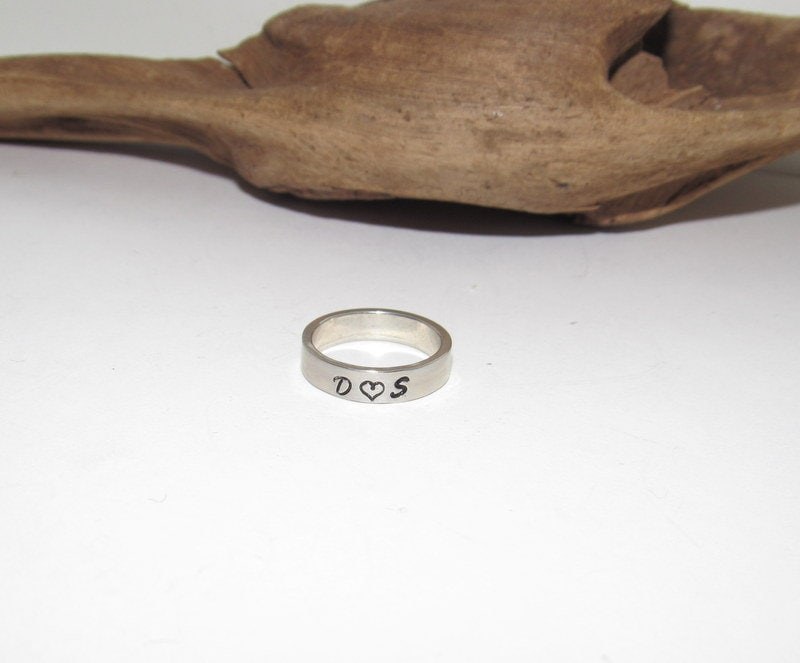 Couples initials pewter ring, daily inspiration rings, stamped jewelry , personalized rings, custom rings, view 4