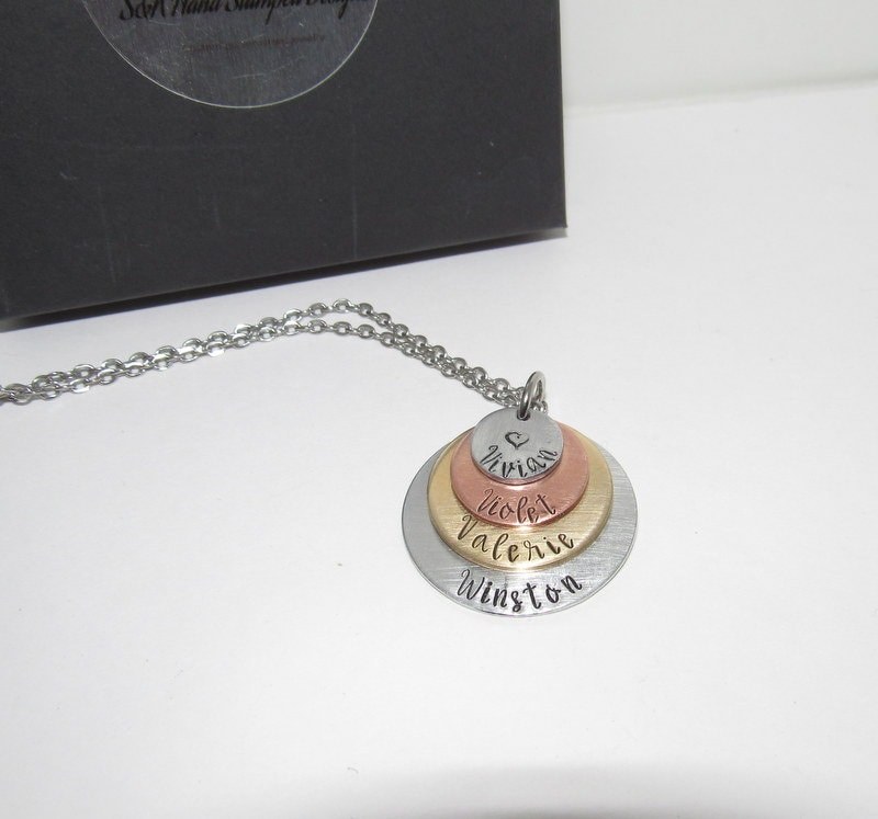 4 layer mothers necklace , kids name necklace, custom hand stamped jewelry, personalized jewelry necklace for her, engraved jewelry, view 5