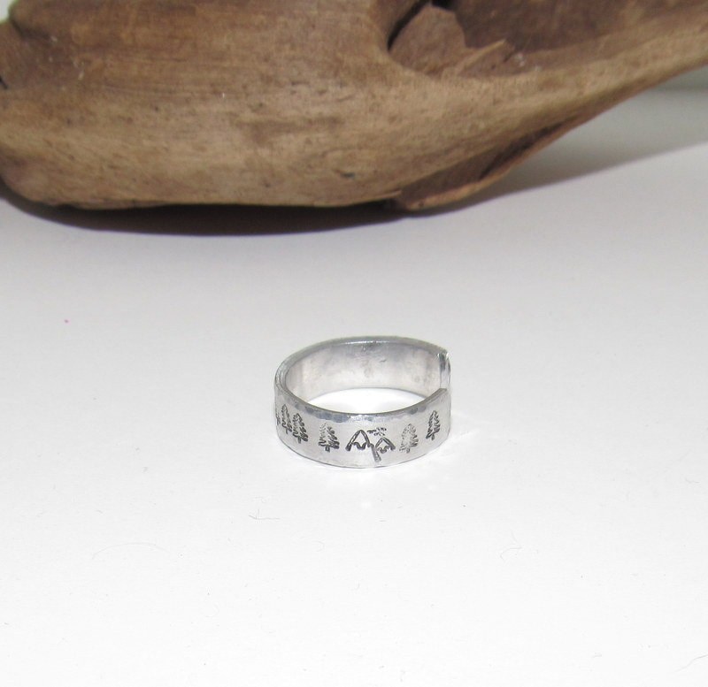 Wolf ring ,mountain ring, Personalized Adjustable stamped ring, turtle lover stamped jewelry, boho beachring, view 3