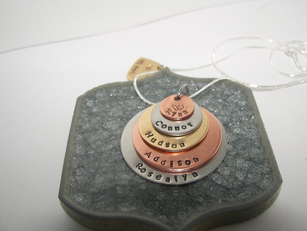 5 layer mom necklace with kids names, personalized mom necklace, custom hand stamped jewelry , Mothers day gift for mom or Grandma, view 8