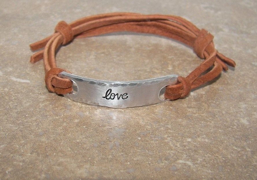 Love word bracelet, custom handstamped aluminum bar bracelet,personalized gift under 20-personalized, bracelets for women