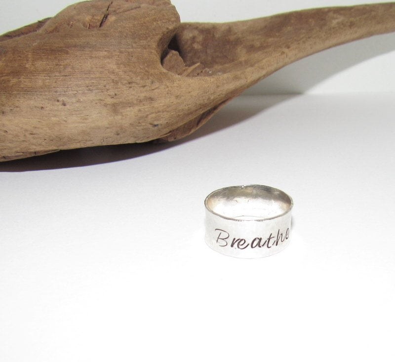Sterling silver Breathe ring, secret message ring, thumb ring ,custom personalized jewelry, hand stamped jewelry for mom,, view 4