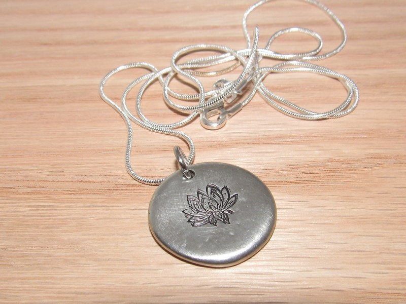 pewter Lotus necklace, Yogo lotus necklace, custom hand stamped jewelry, spiritual necklace, view 5
