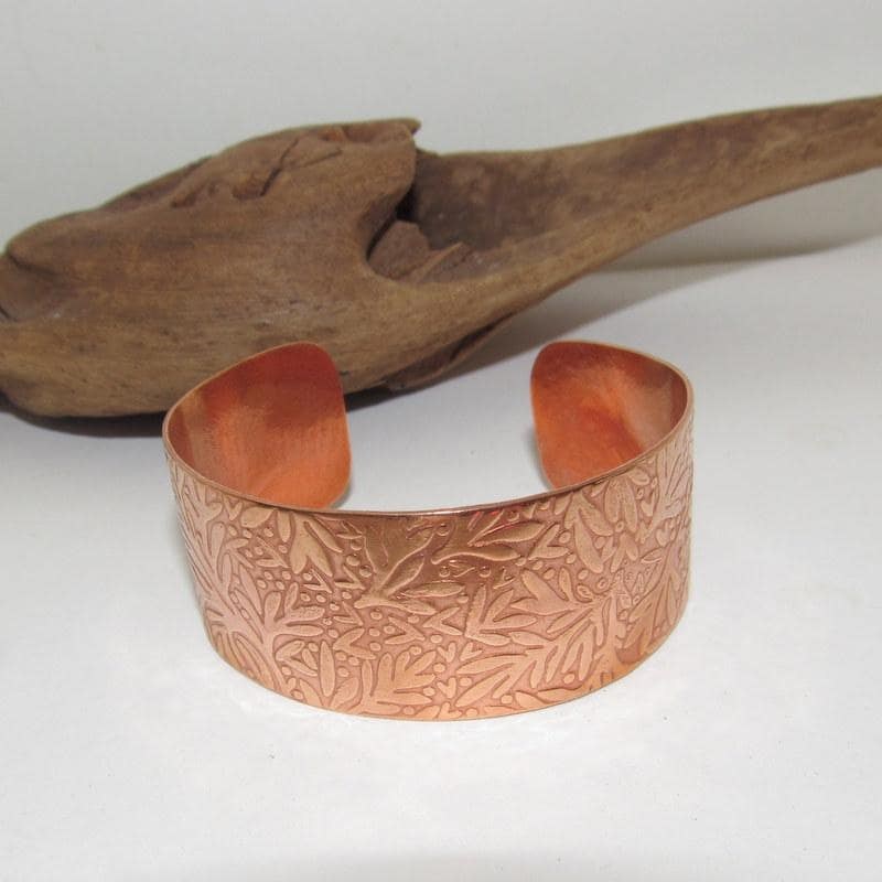 Copper Floral Print Embossed Cuff, boho paisley jewelry, personalized cuff bracelet, Bff gift, western jewelry cuff,