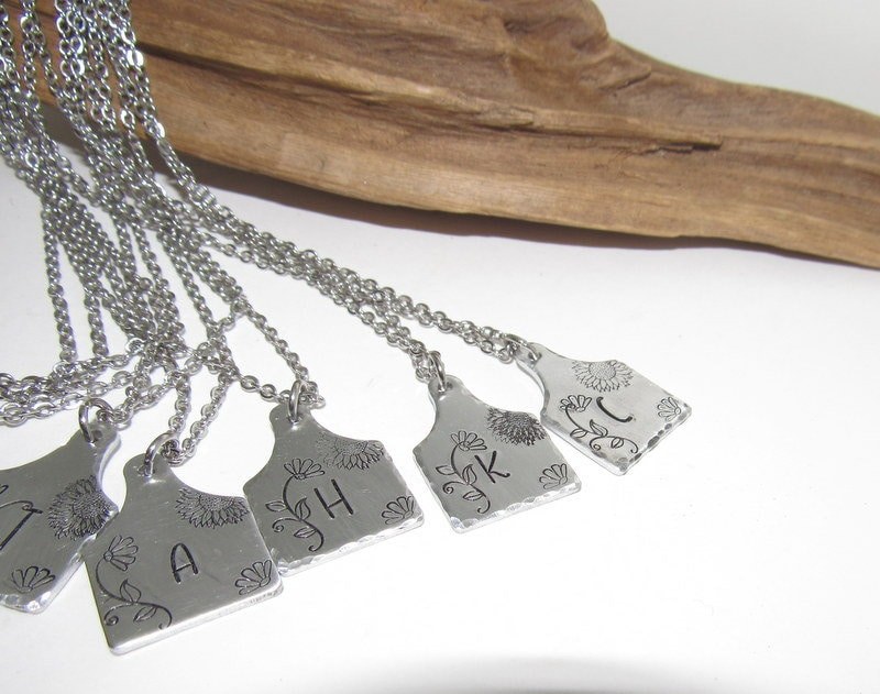 Sterling silver Personalized Initial Cow tag necklace for her, horse lover gift, western jewelry for her, pendant necklace, view 3
