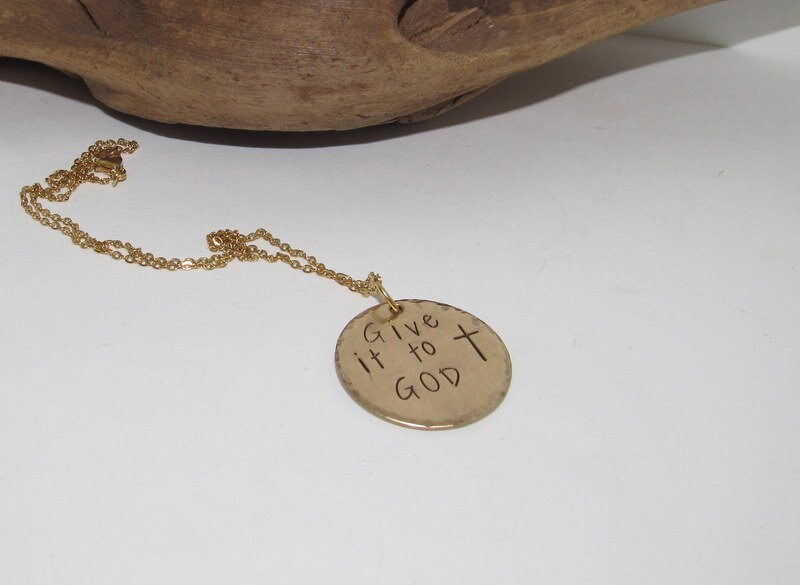 Personalized Give it to God necklace , Gold confirmation gift, baptism gift for her , custom stamped religious jewelry for best friend gift, view 4