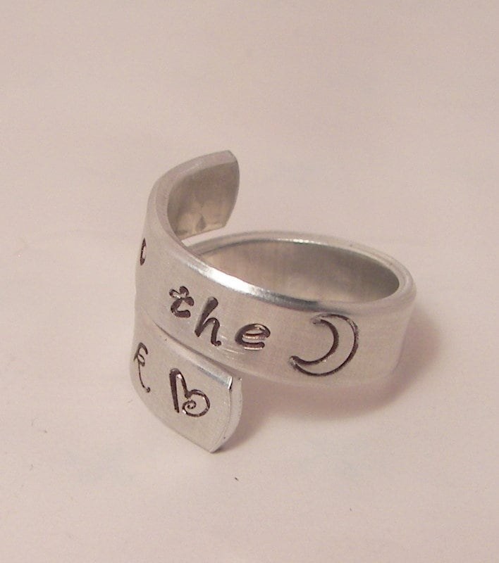 Pewter ring I love you to the moon and back , custom personalized jewelry, hand stamped jewelry ring for friend , gift for best friend, view 7