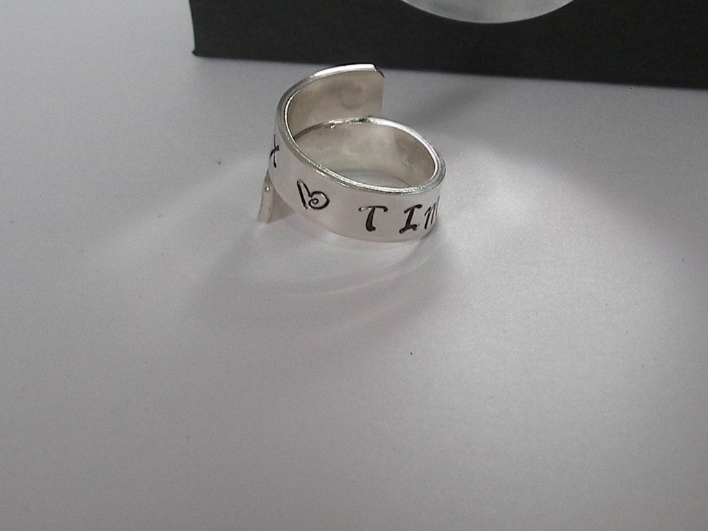 Pewter kids name wrap ring, custom personalized jewelry ,hand stamped jewelry ring for mom, Anniversary gift for mom, handstamped jewelry, view 4