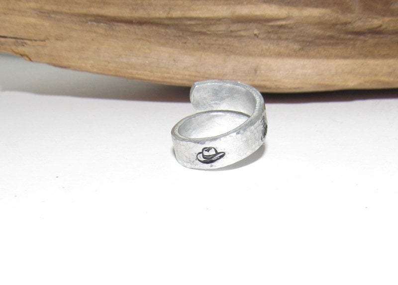 Western Personalized Adjustable stamped ring, inspiration rings, adjustable silver ring, stamped jewelry, boho mountain ring, view 4