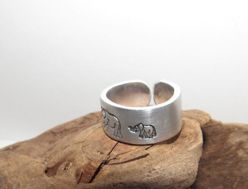 Momma elephants Adjustable stamped ring, baby elephants love aluminum ring, inspiration rings, adjustable silver ring, stamped jewelry,, view 6