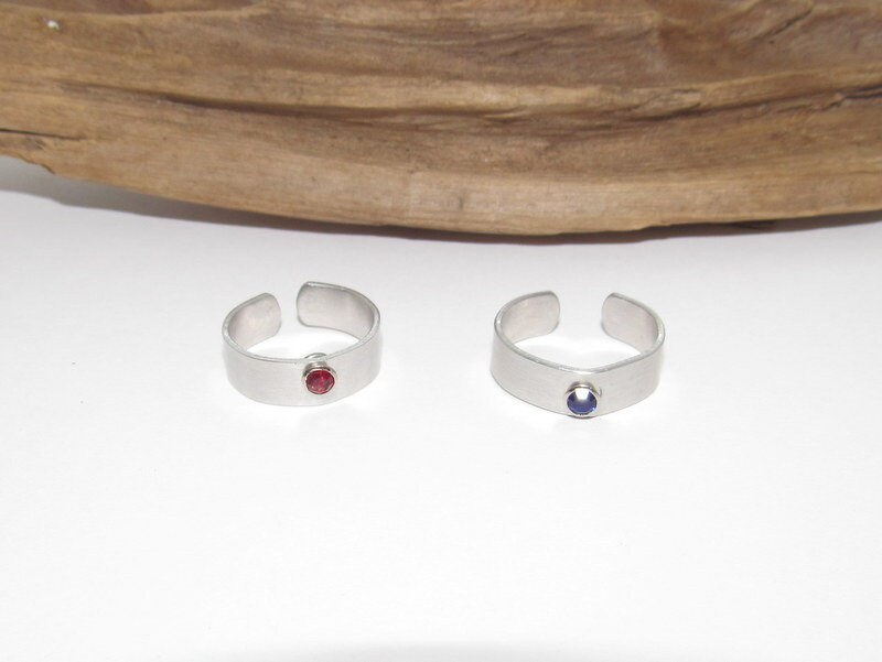 silver aluminum birth stone ring, adjustable birthstone ring, personalized birth month ring. Custom Stamped Name Ring, view 4