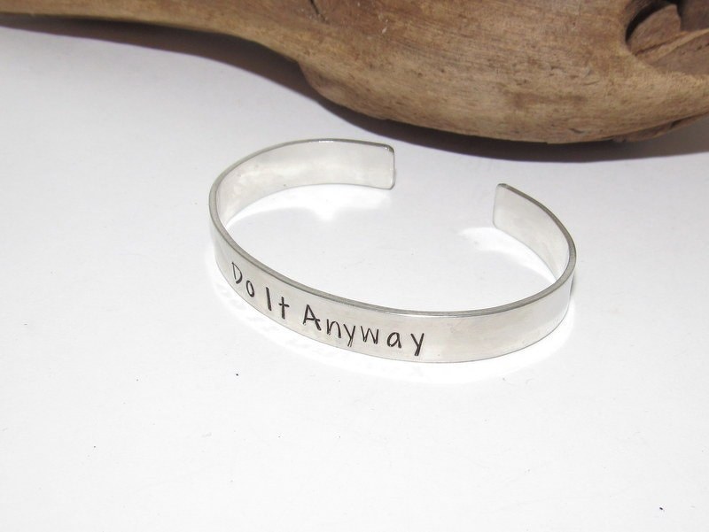 Do it anyway affirmation cuff bracelet, pewter jewelry, best friend gift, personalized bracelet for her, handstamped jewelry, view 5