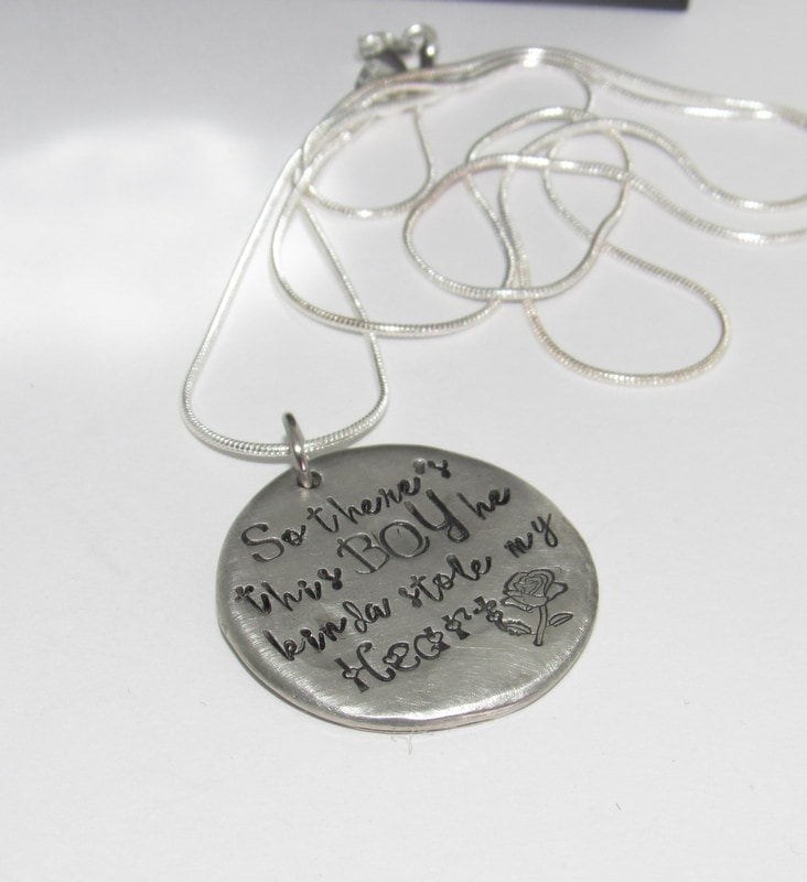 SoThere's This Boy Who Stole My Heart, pewter mom necklace with kids names, Personalized custom hand stamped jewelry gift for grandma, view 11