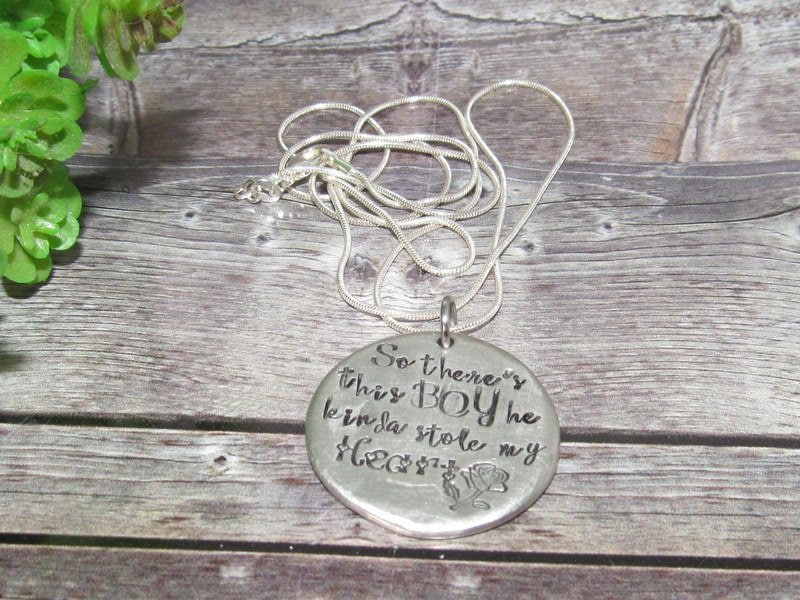 SoThere's This Boy Who Stole My Heart, pewter mom necklace with kids names, Personalized custom hand stamped jewelry gift for grandma, view 8