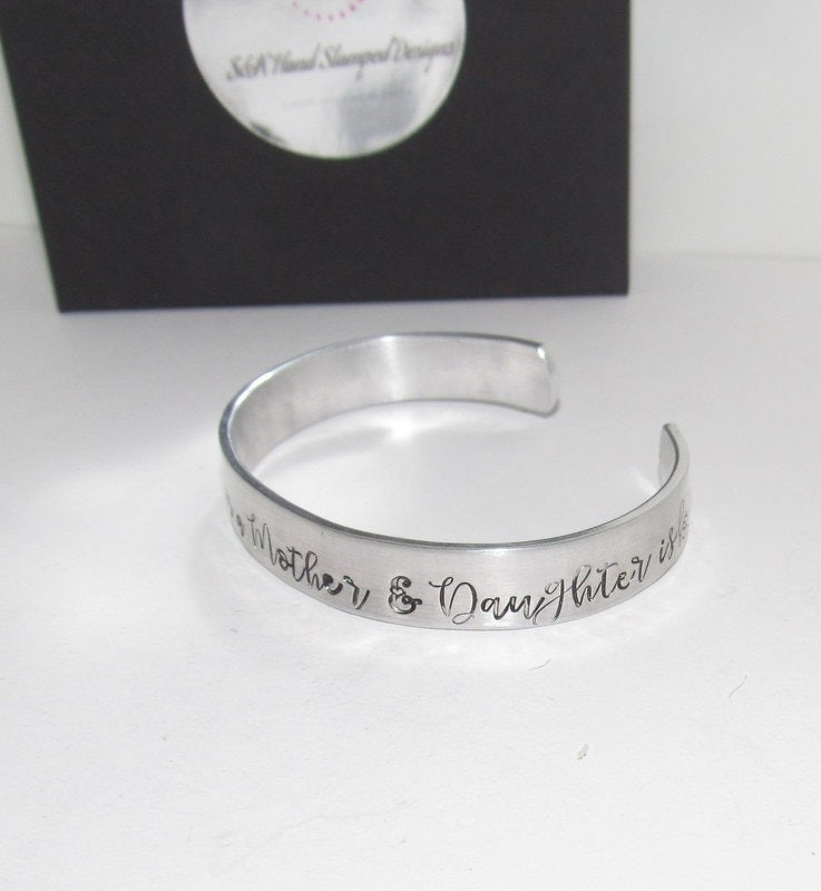 The love between a mother and a daughter is forever Pewter cuff, hand stamped cuff bracelet personalized jewelry, handstamped jewelry, view 2