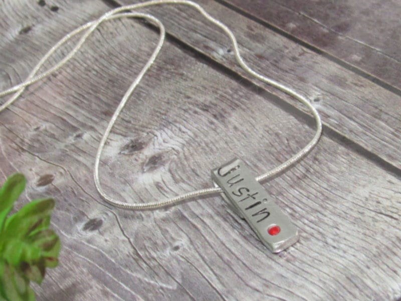skinny pewter bar necklace with kids names, personalized jewelry for mom, mommy necklace for her, custom hand stamped jewelry, view 5