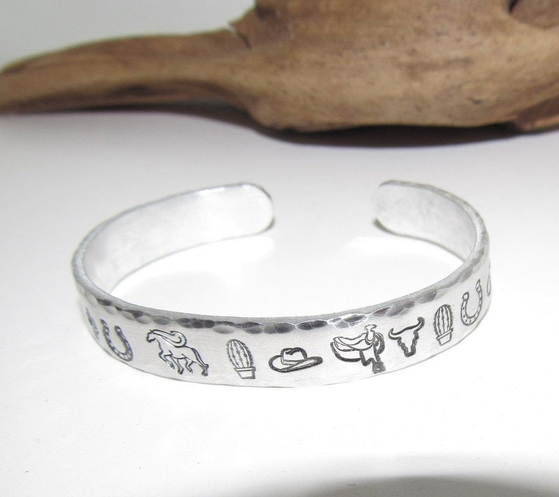 Western theme cuff, Adjustable stamped cuff bracelet, adjustable custom cuff, adjustable stamped bracelet, western jewelry,, view 2
