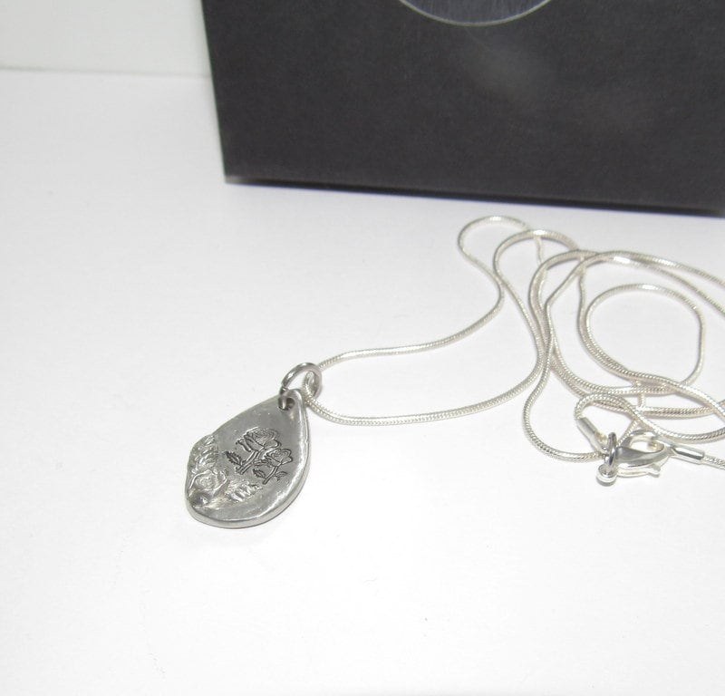 Personalized mom necklace , Pewter charm necklace, rose mothers jewelry , custom hand stamped jewelry gift for grandma, view 2