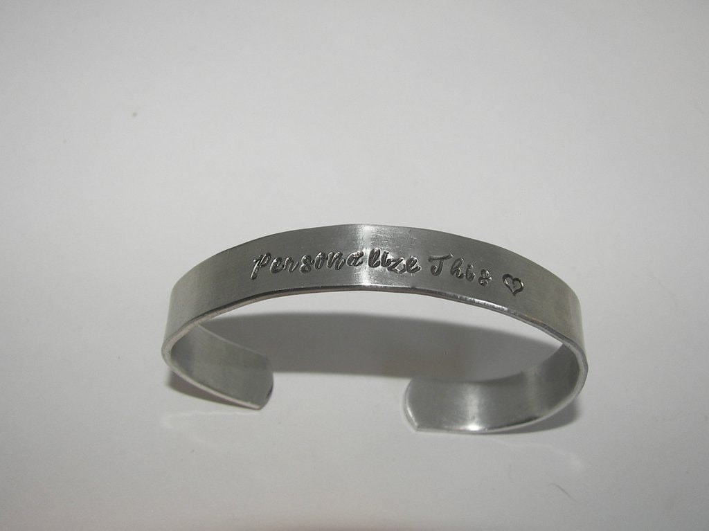 personalized cuff bracelet, custom handstamped jewelry, design your on bracelet, handstamped jewelry, view 2