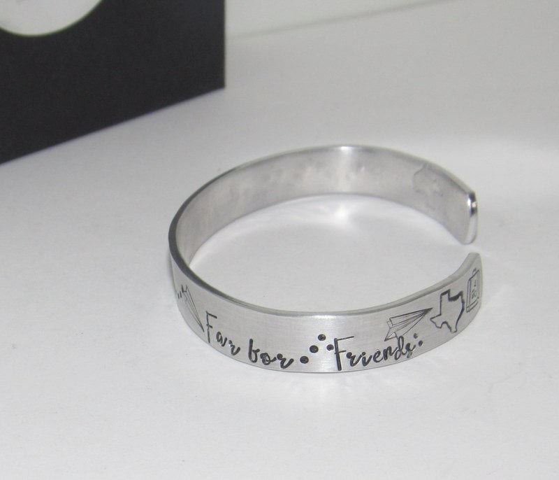 Never to far for friends personalized cuff bracelet ,bff long distance friendship cuff, custom hand stamped jewelry, handstamped jewelry, view 6