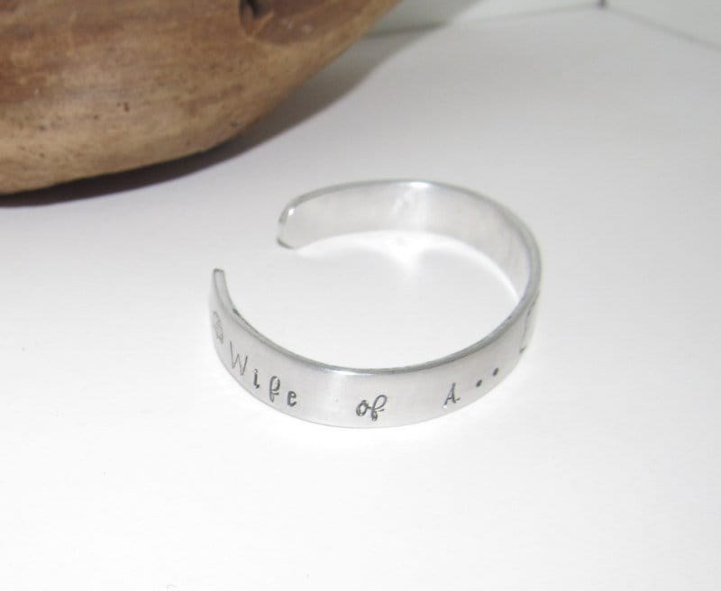 Law enforcement cuff bracelet, Police officers wife cuff, blueline jewelry, Personalized Adjustable stamped cuff bracelet, stamped jewelry,, view 2