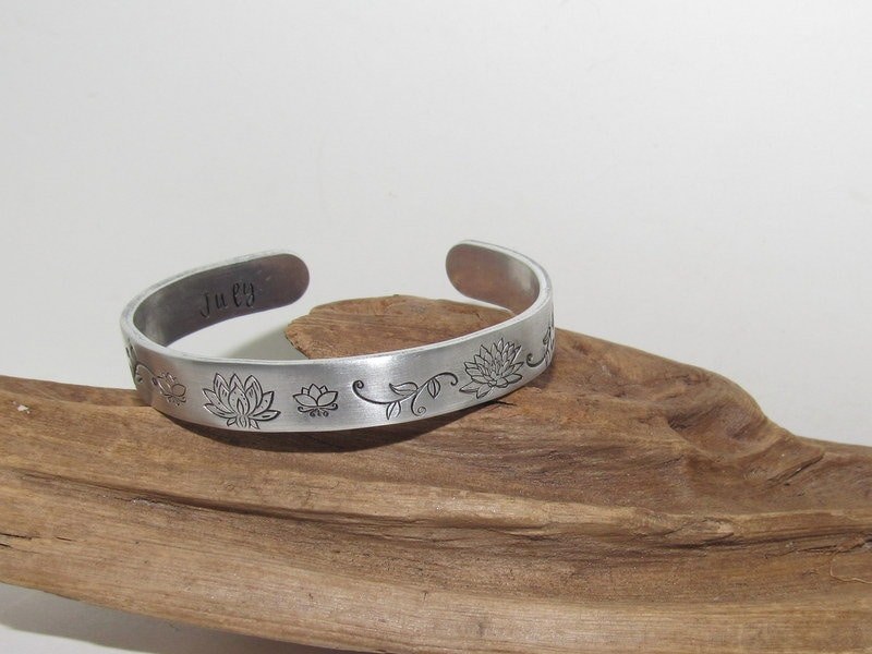 Sterling silver July Birth flower bracelet, stamped jewelry, personalized jewelry, brides maids gifts, nature flower jewelry