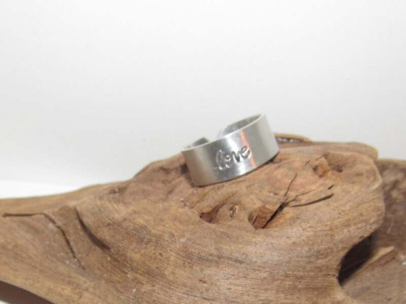 Love Adjustable stamped ring, love aluminum ring, inspiration rings, adjustable silver ring, stamped jewelry,, view 5