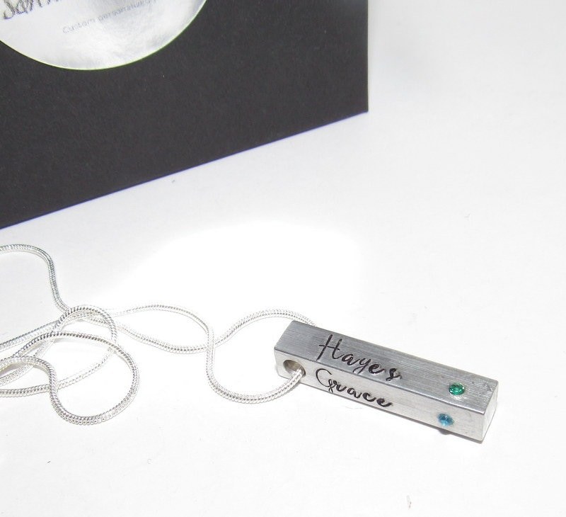 4 side pewter bar necklace, personalized mom necklace, names necklace , handstamped jewerly, handstamped jewelry