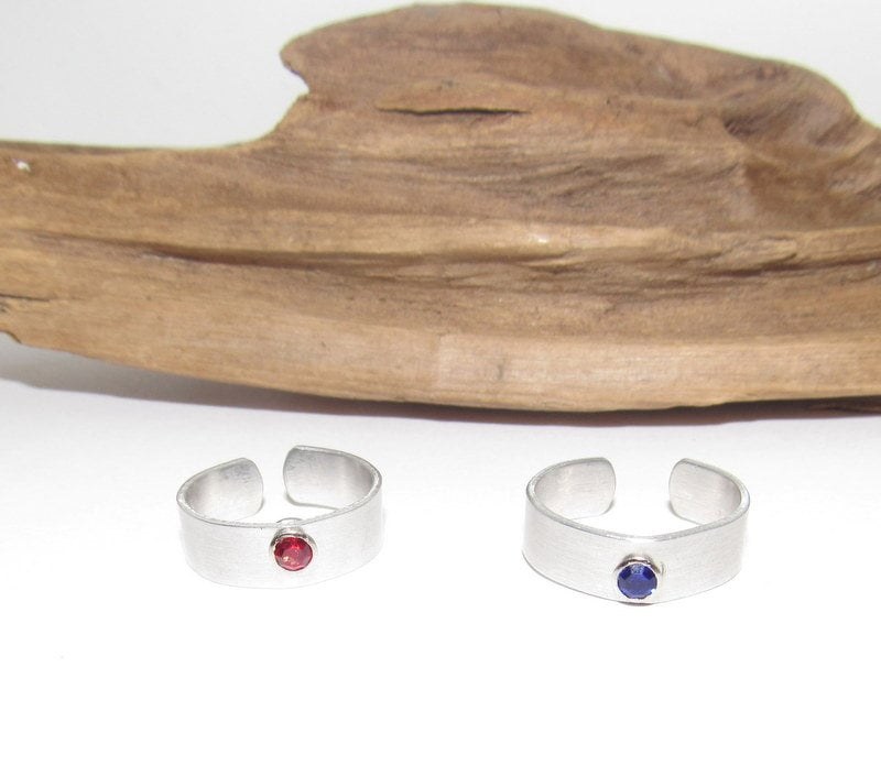silver aluminum birth stone ring, adjustable birthstone ring, personalized birth month ring. Custom Stamped Name Ring, view 2