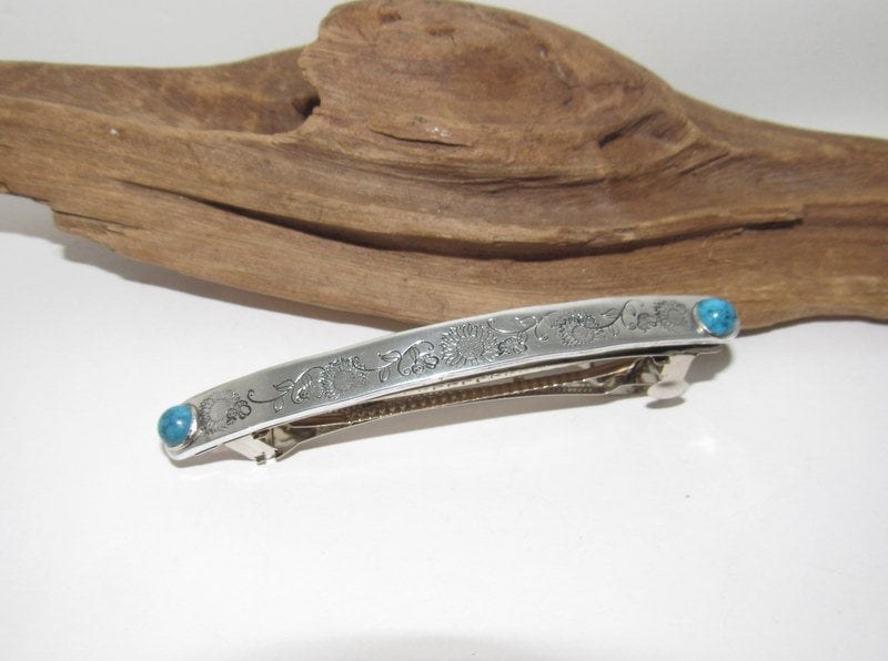 Boho-Chic Hand-Stamped Hair Accessory with sunflower, gift for sunflower lover ,southwestern style hair clip ,, view 4