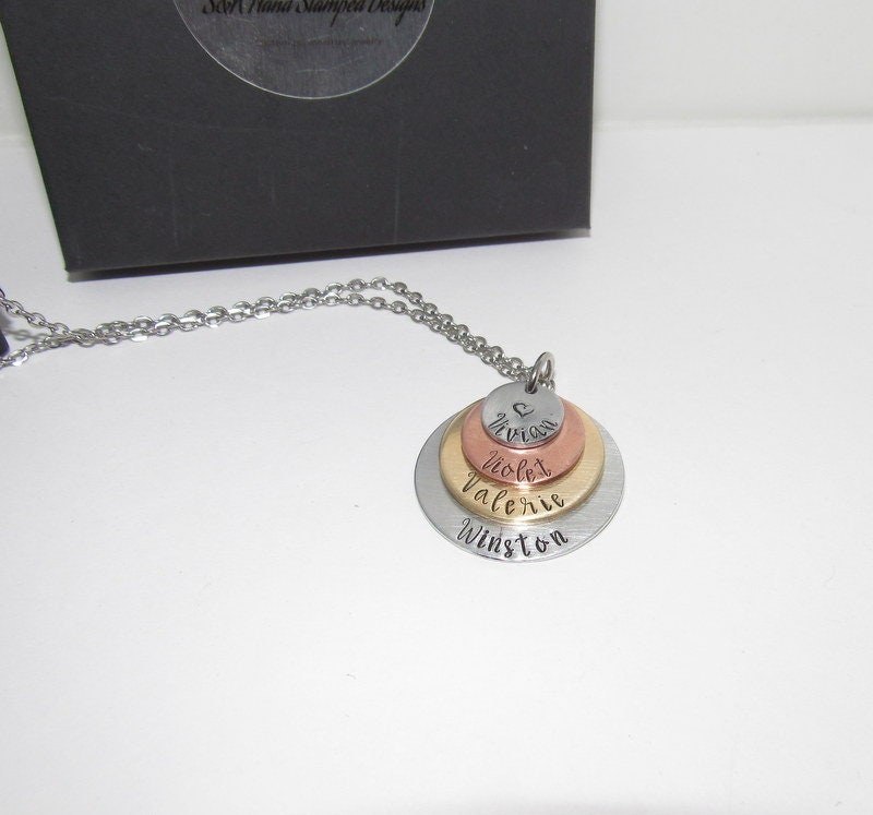 4 layer mothers necklace , kids name necklace, custom hand stamped jewelry, personalized jewelry necklace for her, engraved jewelry, view 2