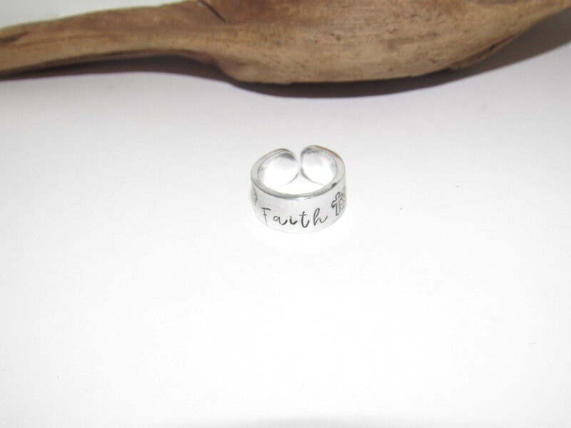 Faith Adjustable stamped ring, Faith aluminum ring, inspiration rings, adjustable silver ring, stamped jewelry,, view 3