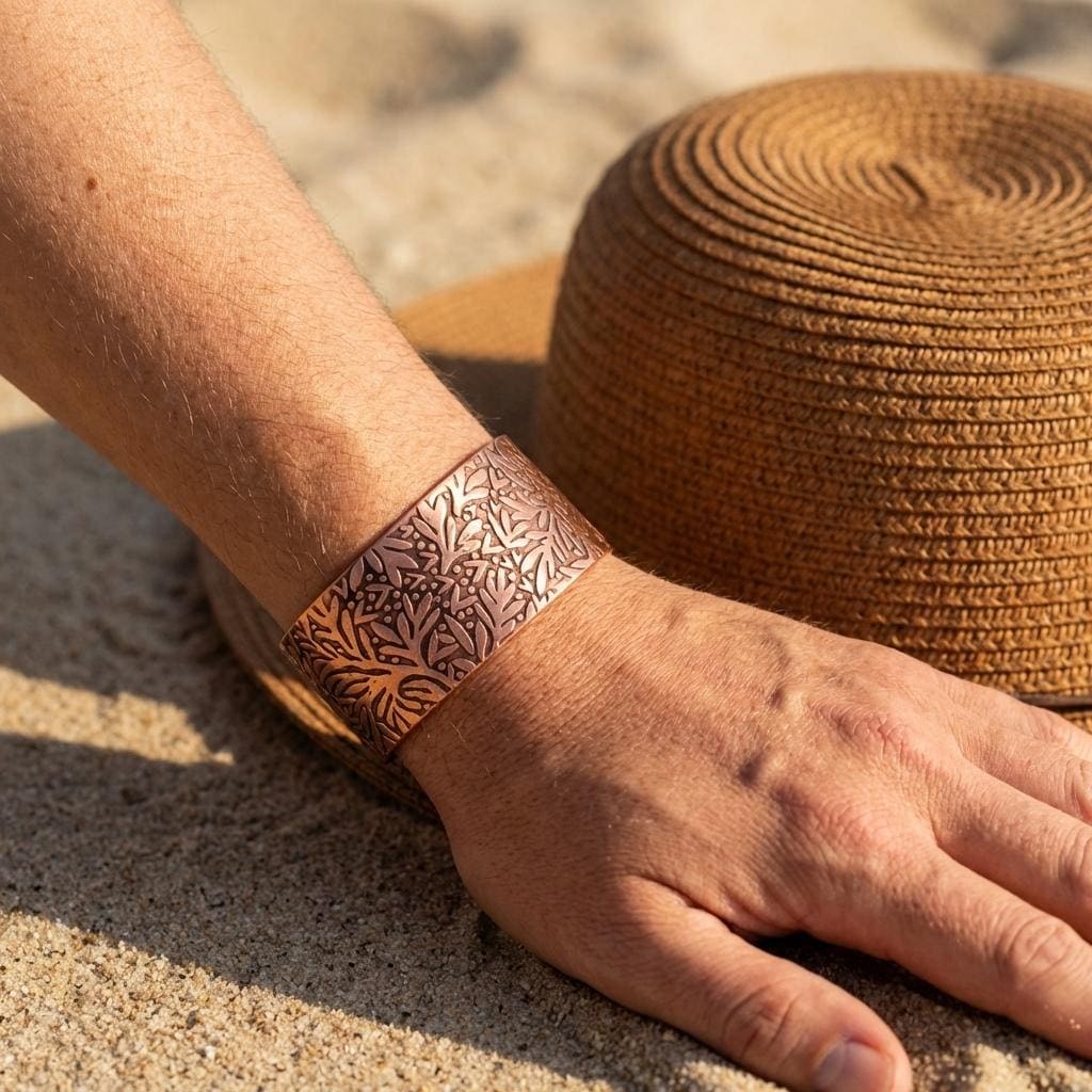 Copper Floral Print Embossed Cuff, boho paisley jewelry, personalized cuff bracelet, Bff gift, western jewelry cuff,, view 2