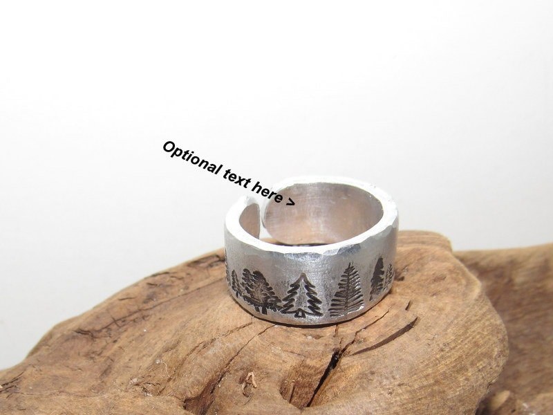 Sterling silver Trees Inspirational Ring, Nature Inspirational Ring, Personalized Hand Stamped Ring, Forest Hand Stamped Ring, view 6