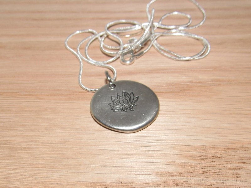 pewter Lotus necklace, Yogo lotus necklace, custom hand stamped jewelry, spiritual necklace, view 6
