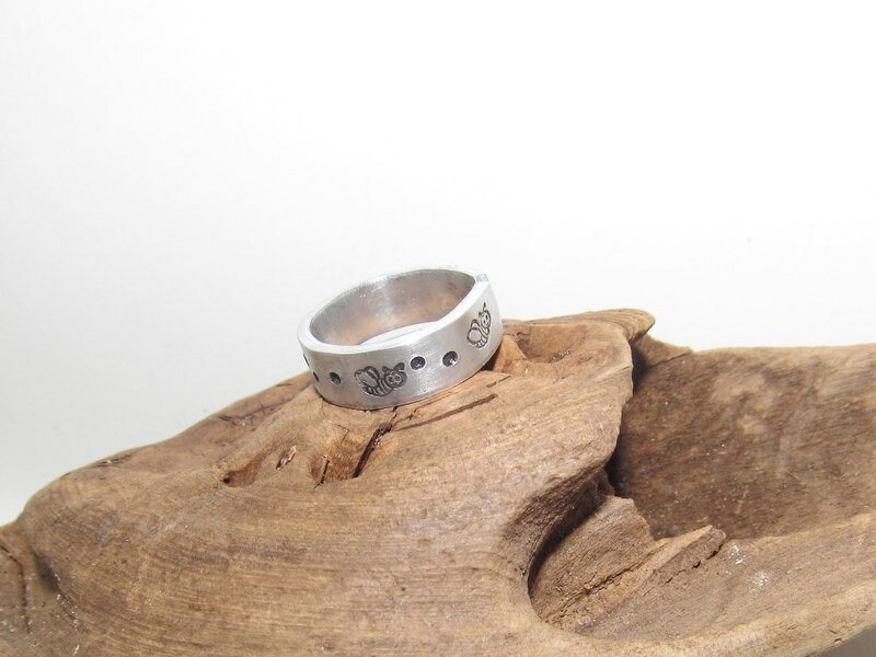Bee's Inspirational Ring, Bee keeper gift, Nature Inspirational Ring ,Personalized Silver Hand Stamped Ring, Aluminum Hand Stamped Ring, view 5
