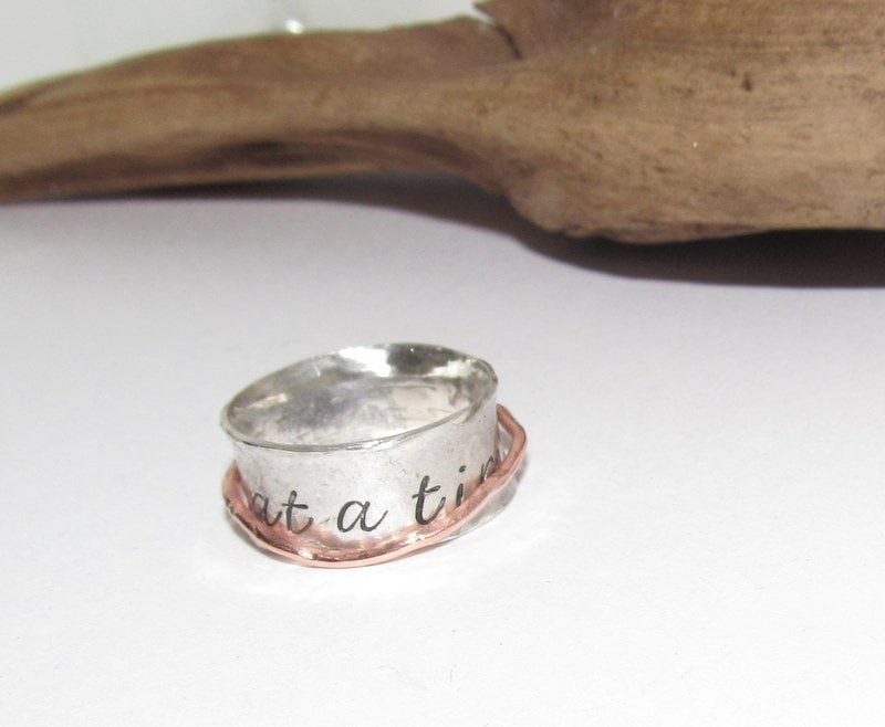 One day at a time Sterling silver spinner ring, custom personalized ring, thumb ring, hand stamped jewelry for mom, Anniversary gift for mom