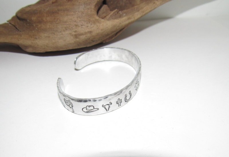 Western theme cuff, Adjustable stamped cuff bracelet, adjustable custom cuff, adjustable stamped bracelet, western jewelry,, view 5