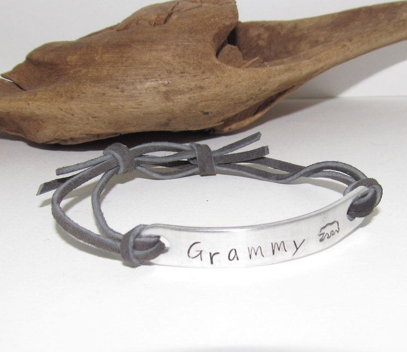 Gammy bear bracelet, personalized stamped bar, kids name bracelet , pick your word bracelet, Grandma bracelet, mimi gift, Gee Gee gift, view 2