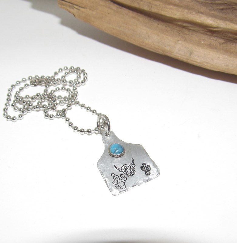 Bull head Cow tag necklace , personalized necklace pendant, horse lover gift, western jewelry for her, pendant necklace, view 2