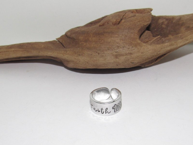 Sterling silver faith thumb Ring, stamped cross ring, Personalized Hand Stamped Ring, Forest Hand Stamped Ring, view 4