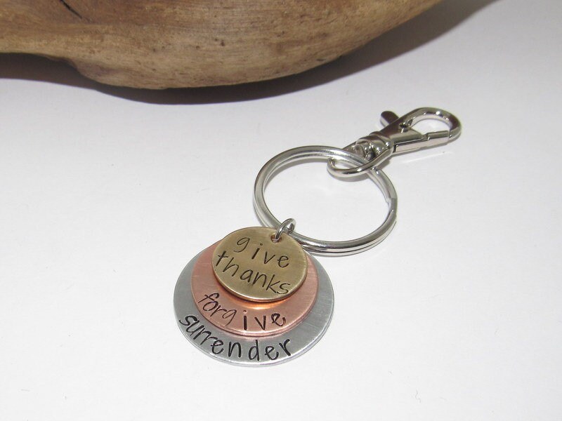Give thanks forgive surrender keychain, encouragement key ring, personalized key ring , design your own keyring, view 2