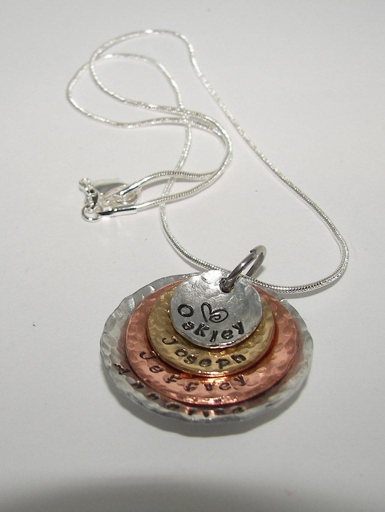 4 layer mom necklace with kids names, personalized mom necklace, custom hand stamped jewelry , Mothers day gift for mom or Grandma, view 3