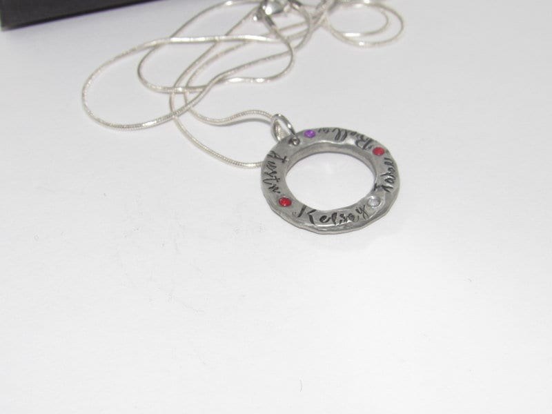 Personalized mom necklace with birthstone, Pewter family charm necklace, mothers jewelry, custom hand stamped jewelry gift for grandma, view 8