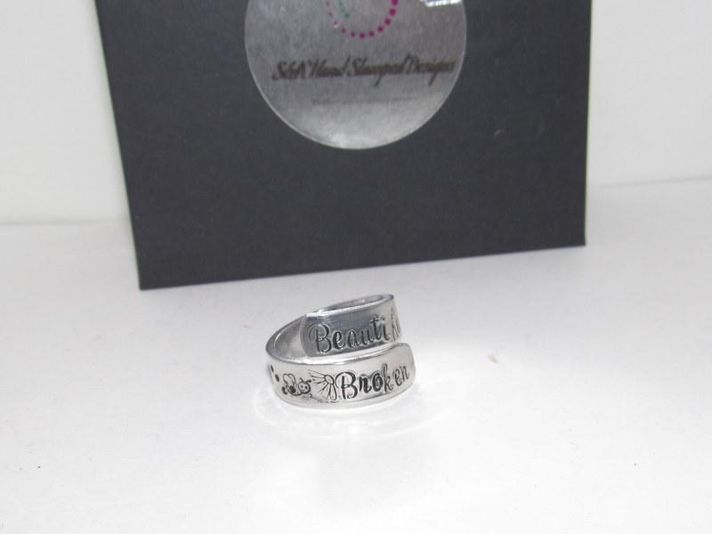 Beautifully broken daily inspiration rings, Silver wrap ring hand stamped jewelry , custom personalized rings,, view 4