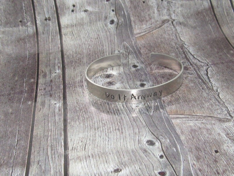 Do it anyway affirmation cuff bracelet, pewter jewelry, best friend gift, personalized bracelet for her, handstamped jewelry, view 7