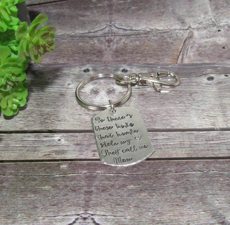 Pewter So there's these kids that stole my heart they call me mom or dad, Key ring with kids names, custom personalized handstamped jewelry, view 4
